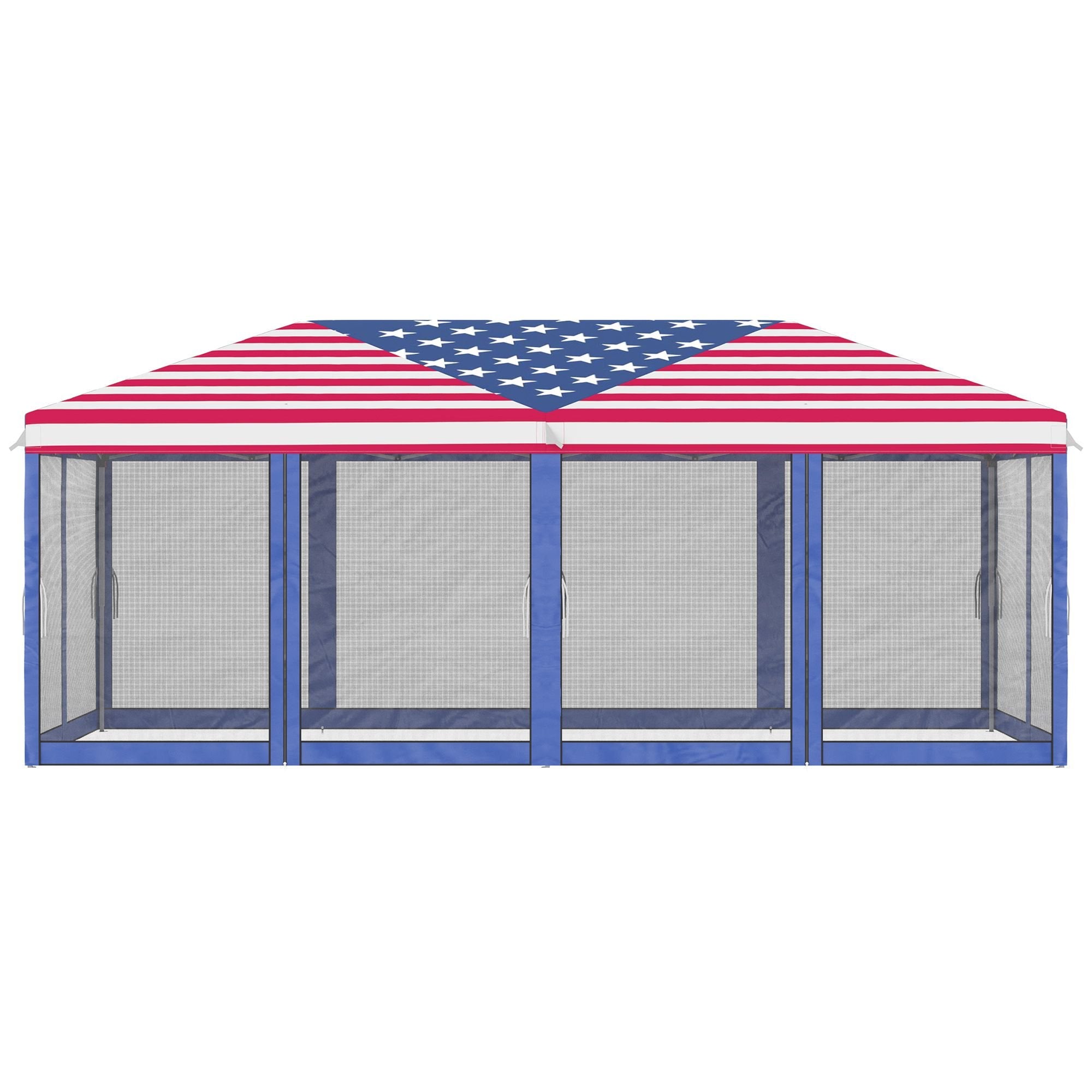 10' x 20' Pop-Up Canopy Gazebo û American Flag with Mesh Sidewalls