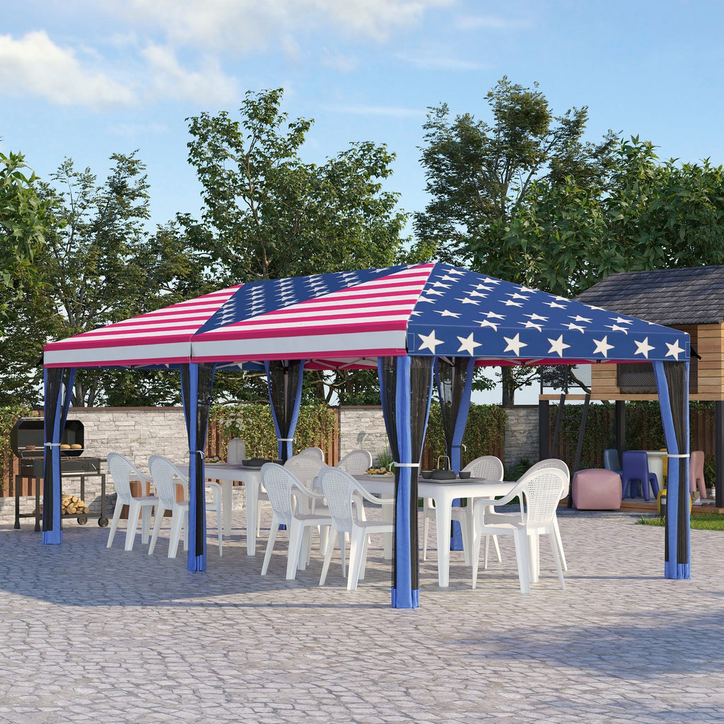 10' x 20' Pop-Up Canopy Gazebo û American Flag with Mesh Sidewalls