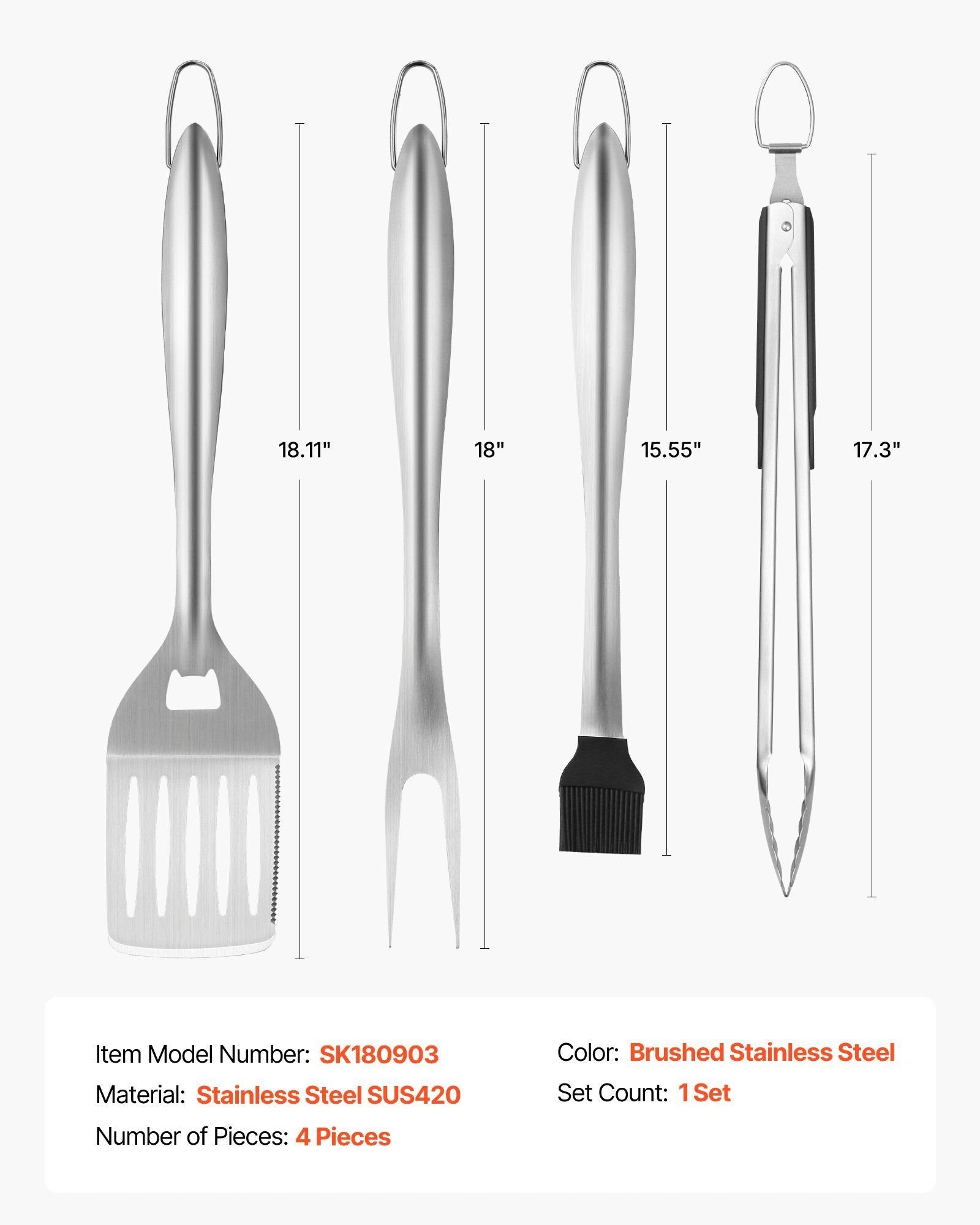 4-Piece BBQ Grilling Tool Set û Stainless Steel Accessories
