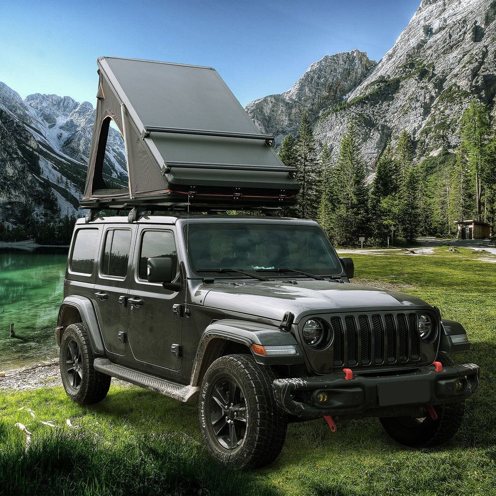 Trustmade Triangle Aluminum Black Hard Shell Grey Rooftop Tent