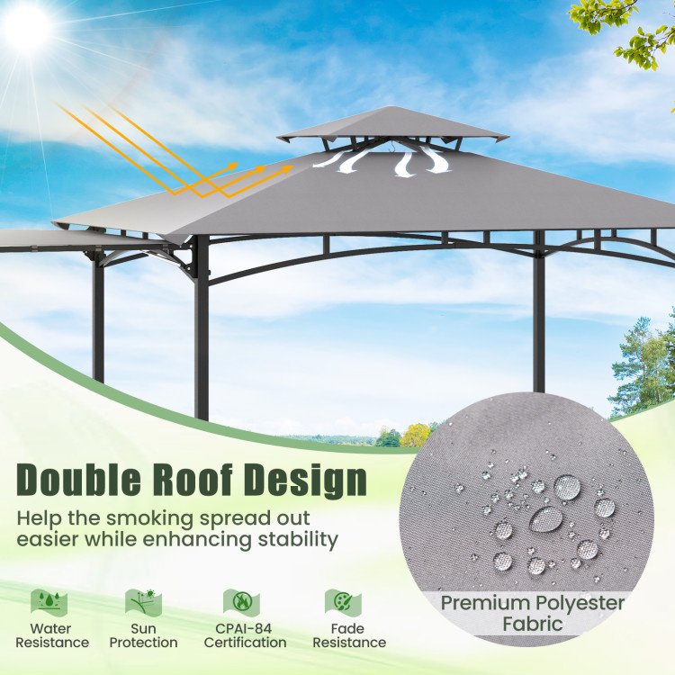 10.5' x 5' Grill Gazebo with Side Awning and Double-Tiered Top