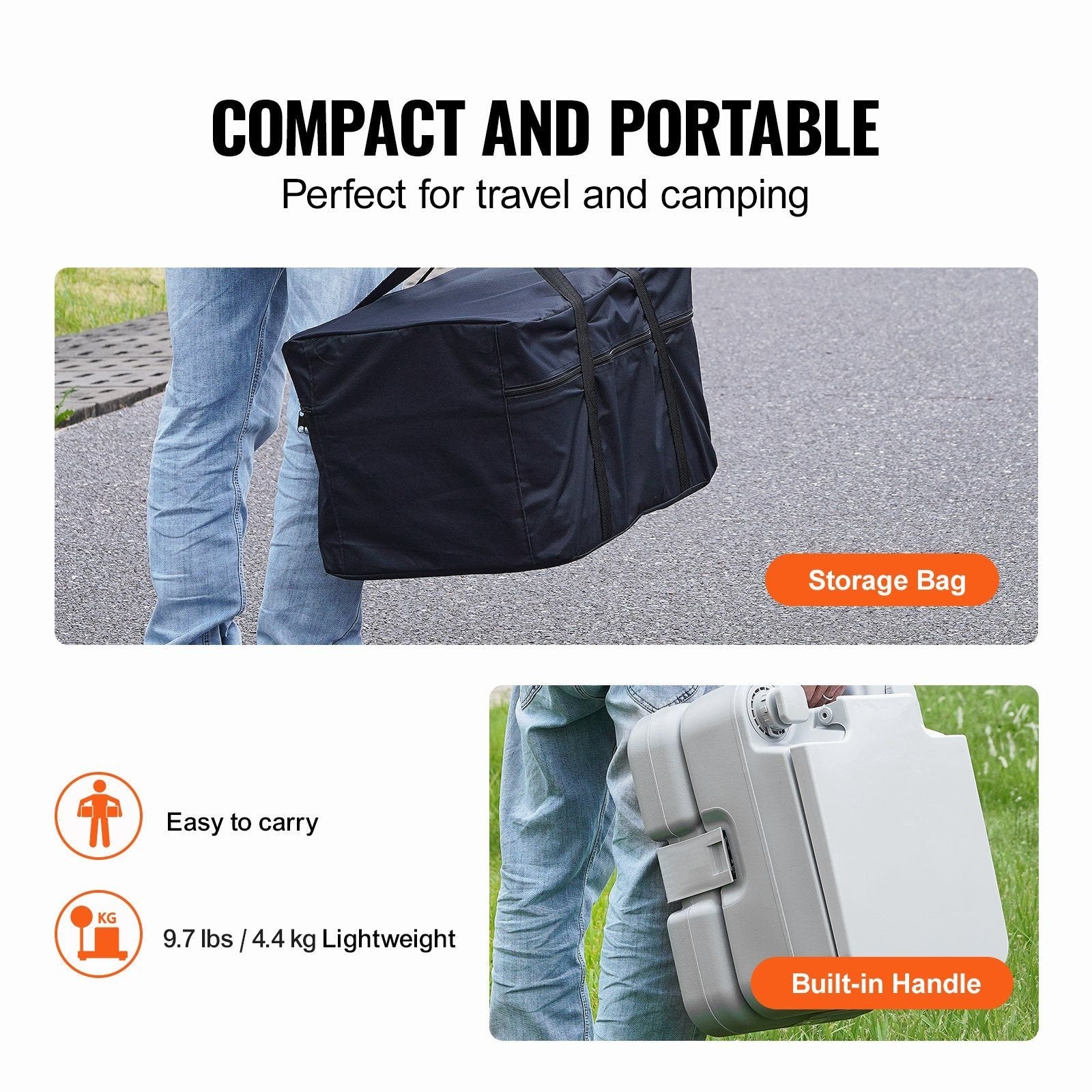 VEVOR 3.2 Gallon Portable Toilet for Camping - Push Button Pressurized Flush