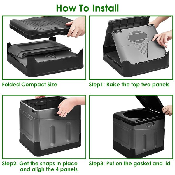 Portable Foldable Toilet with Lid & Carry Bag