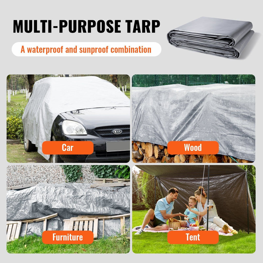 VEVOR 16x20ft Waterproof Tarp – 10 Mil Poly with Reinforced Grommets, Tear & UV Resistant