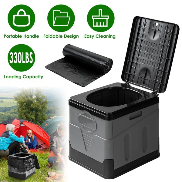 Portable Foldable Toilet with Lid & Carry Bag