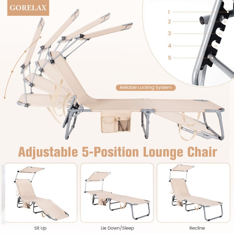 Adjustable Outdoor Recliner Chair with Canopy Shade
