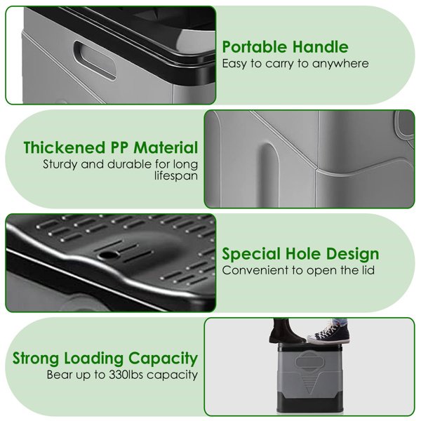 Portable Foldable Toilet with Lid & Carry Bag