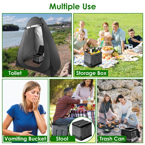 Portable Foldable Toilet with Lid & Carry Bag
