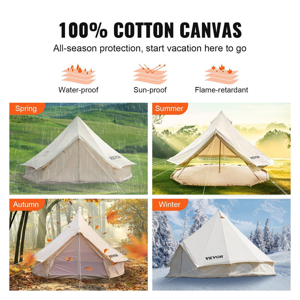 VEVOR Canvas Bell Tent, Waterproof with Stove Jack & Detachable Wall
