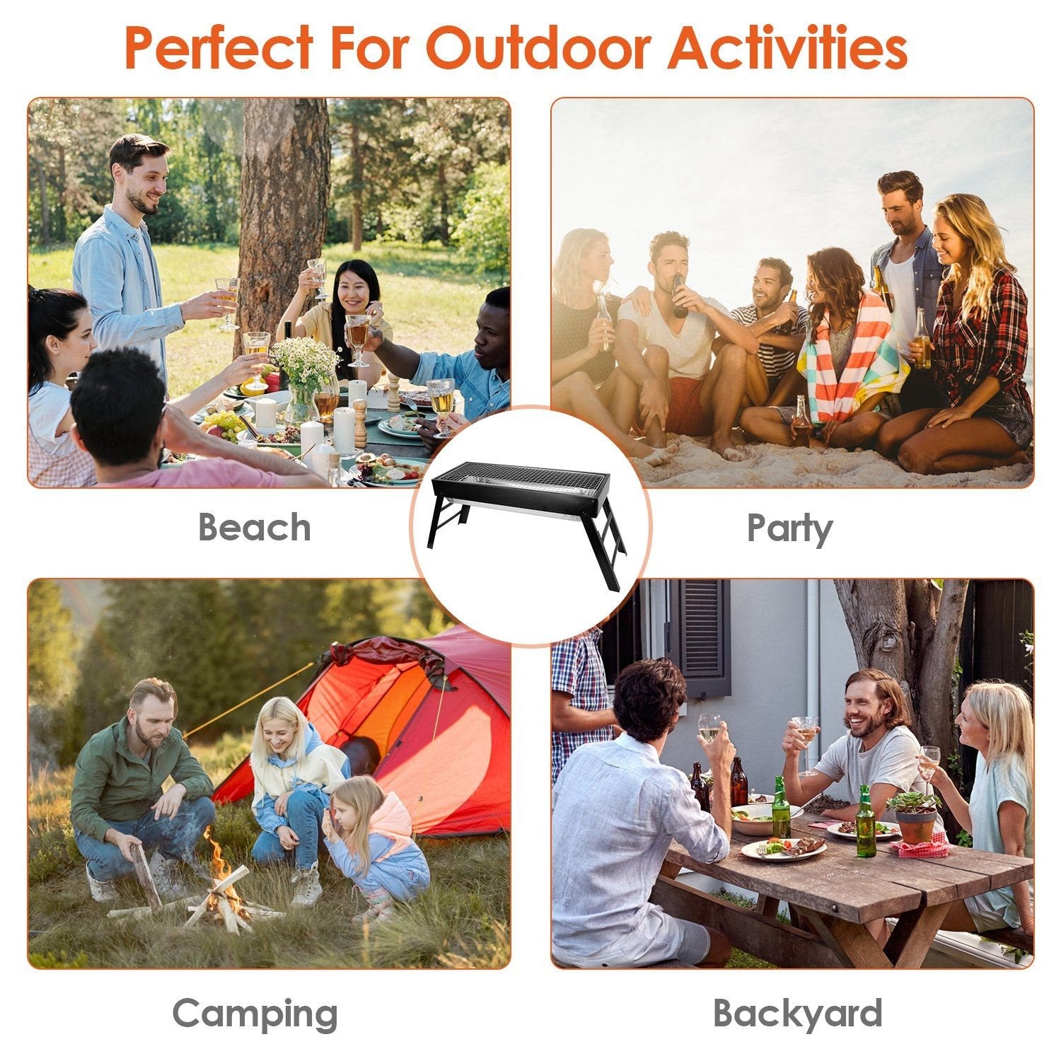 Foldable Stainless Steel Charcoal BBQ Grill – Portable Tabletop for Outdoor Use