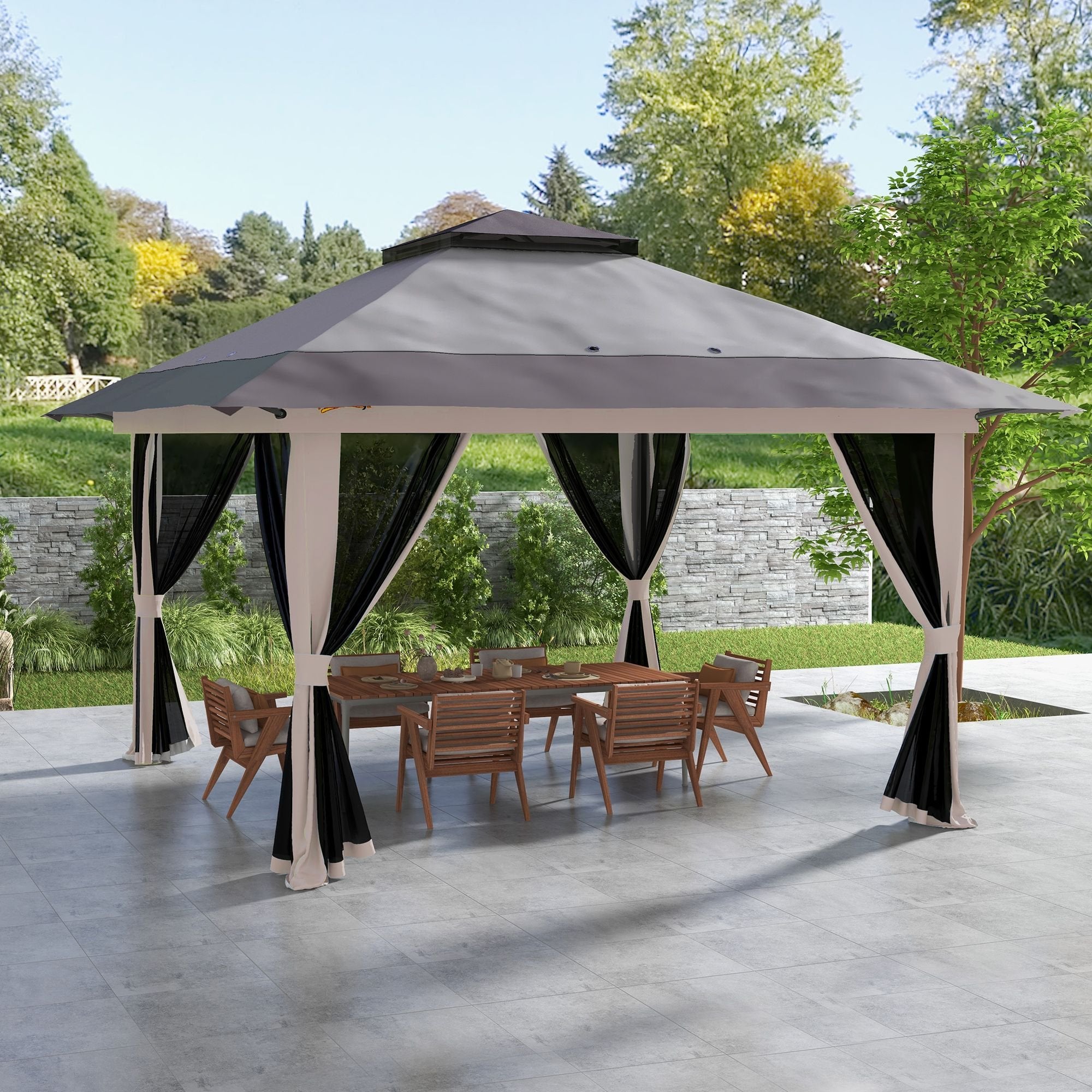 13' x 13' Pop-Up Gazebo û 2-Tier Instant Canopy with Carry Bag (Gray)