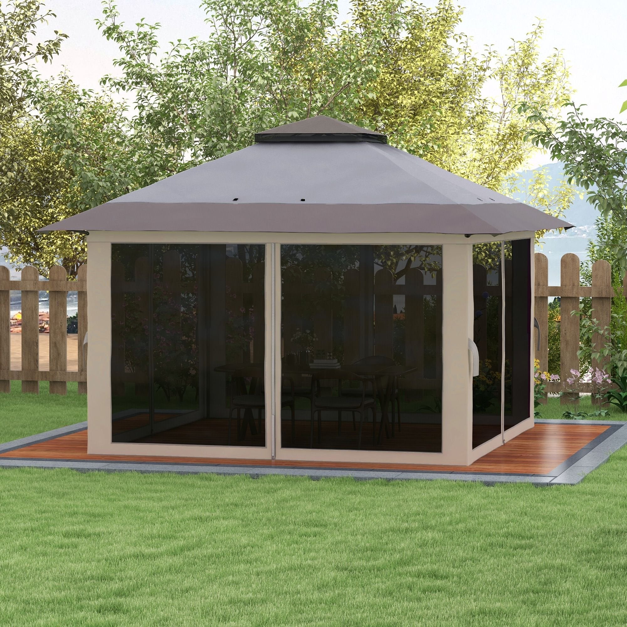 13' x 13' Pop-Up Gazebo û 2-Tier Instant Canopy with Carry Bag (Gray)