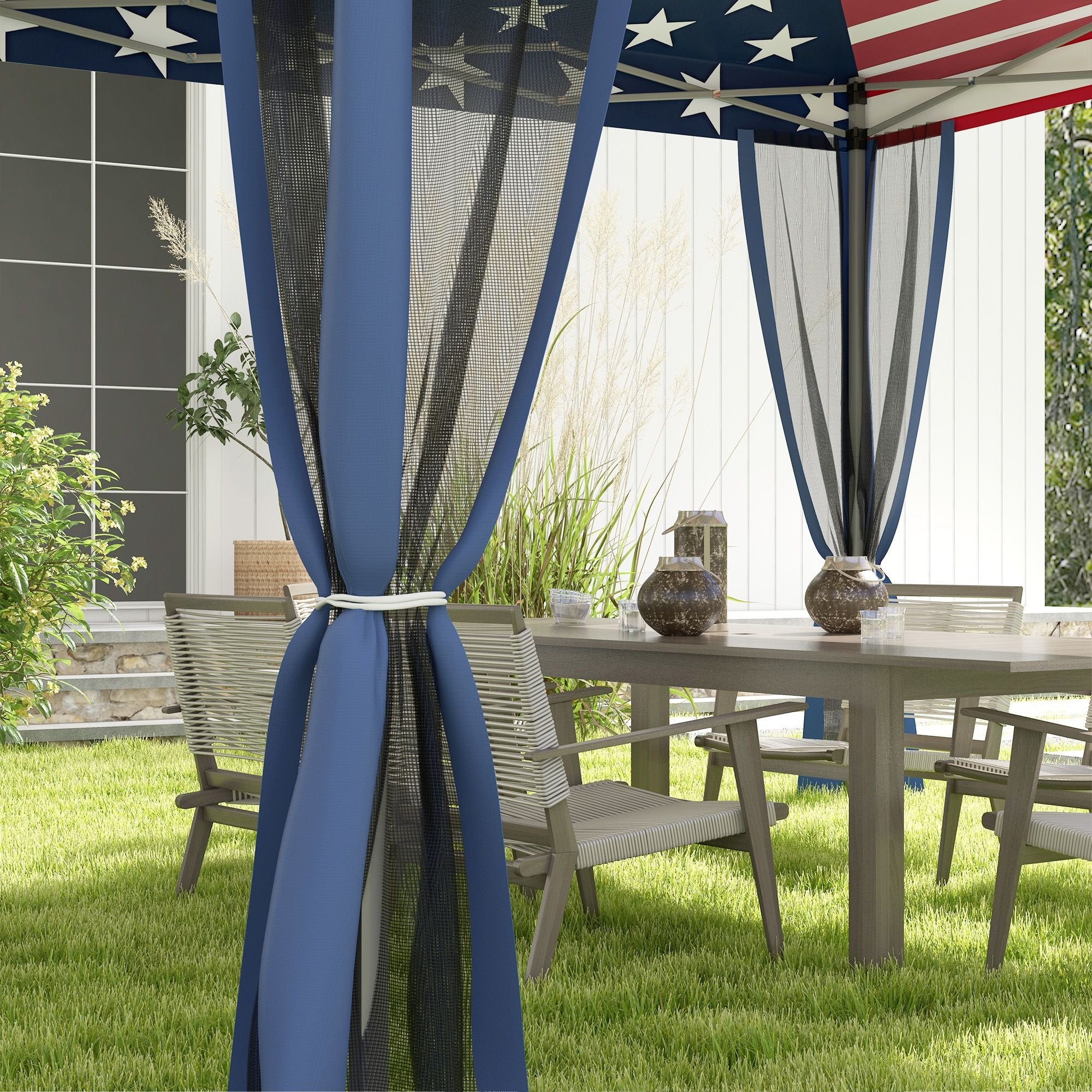 10' x 10' American Flag Pop-Up Canopy û Mesh Sidewalls for Outdoor Events