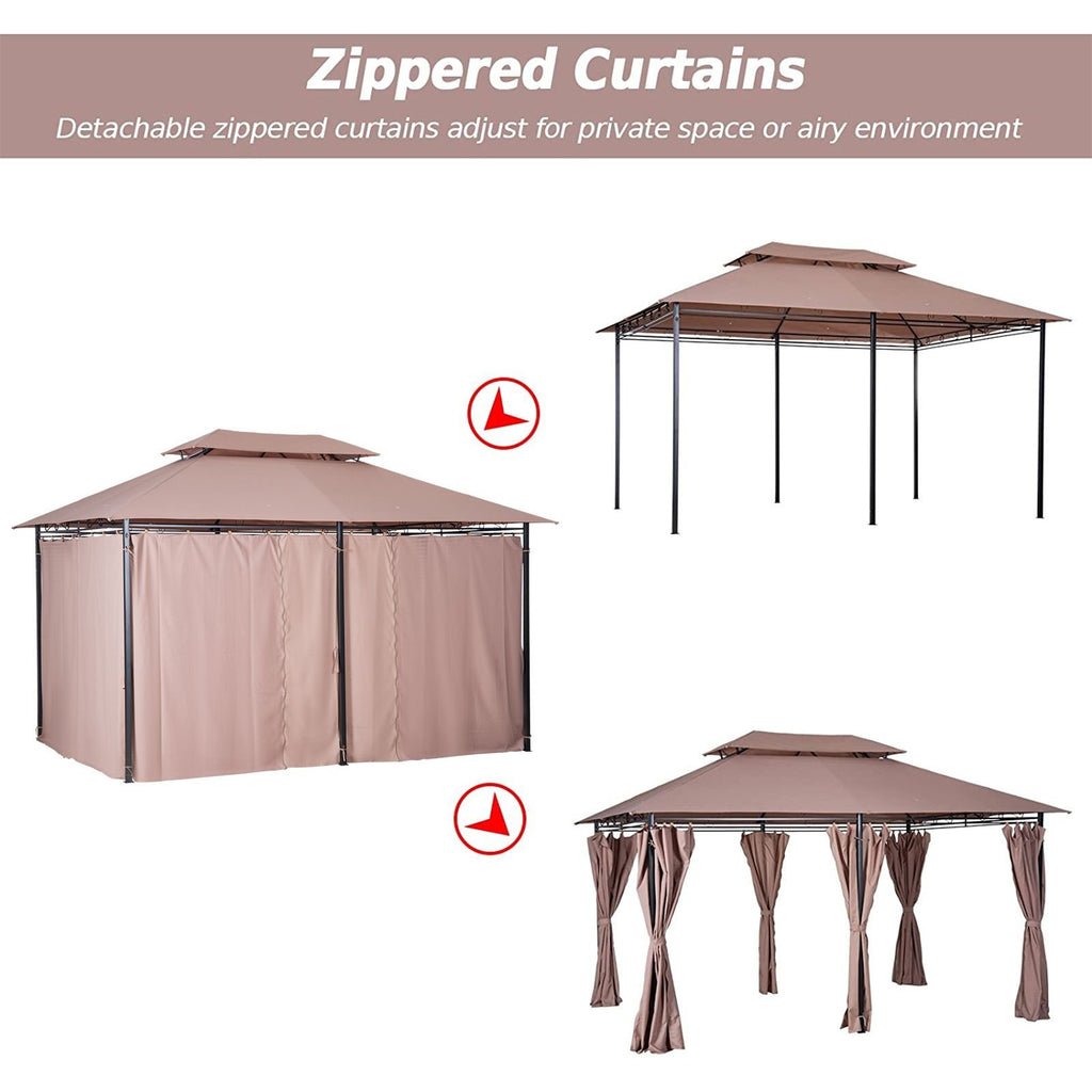 10' x 13' Khaki Gazebo û Steel Frame with Curtains & Vented Roof