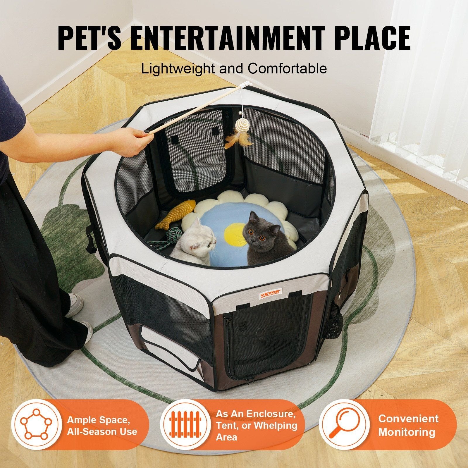 VEVOR 36" Foldable Pet Playpen – Waterproof, Portable Crate for Dogs & Cats, Indoor/Outdoor Use