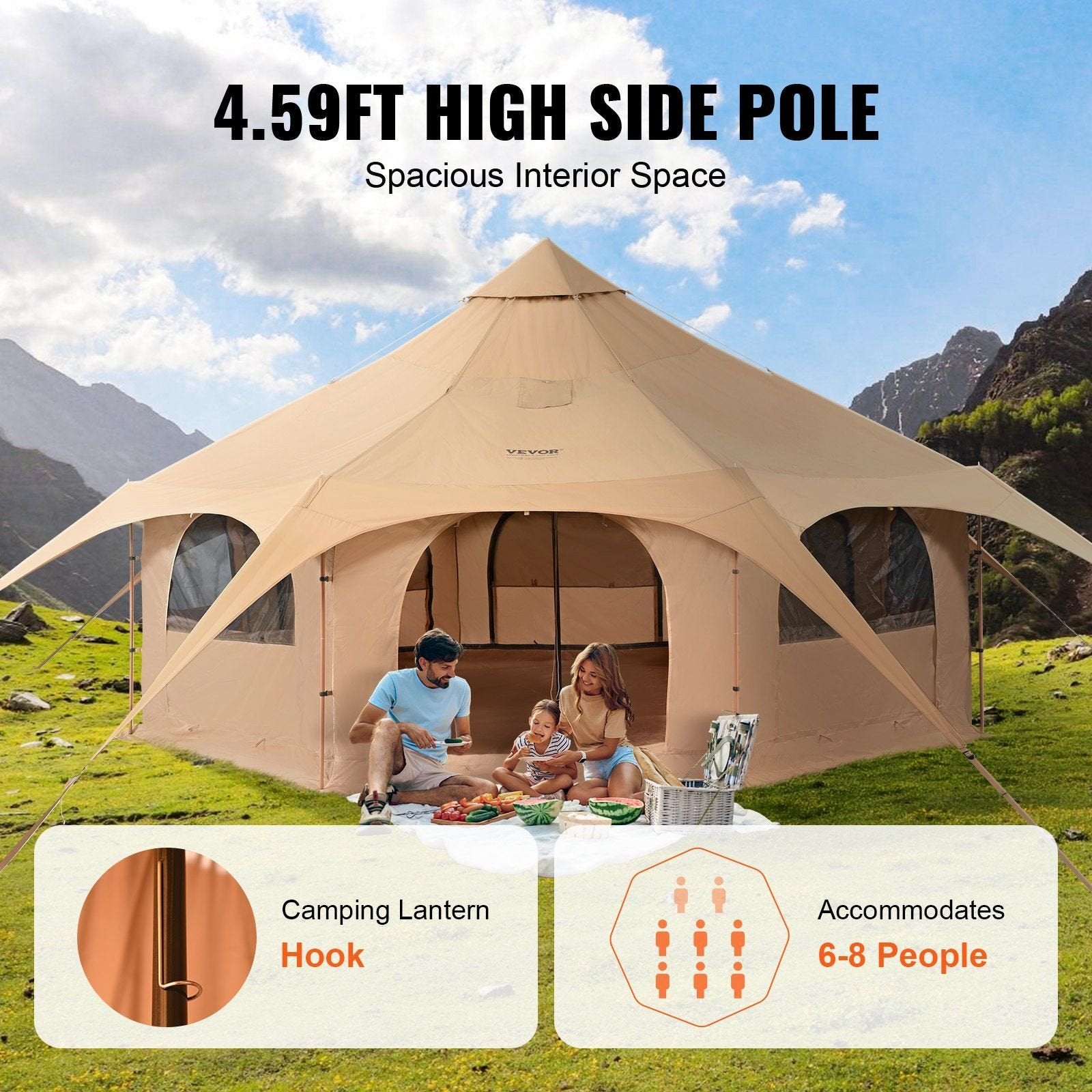 VEVOR 16.4ft Canvas Bell Tent for 4 Seasons