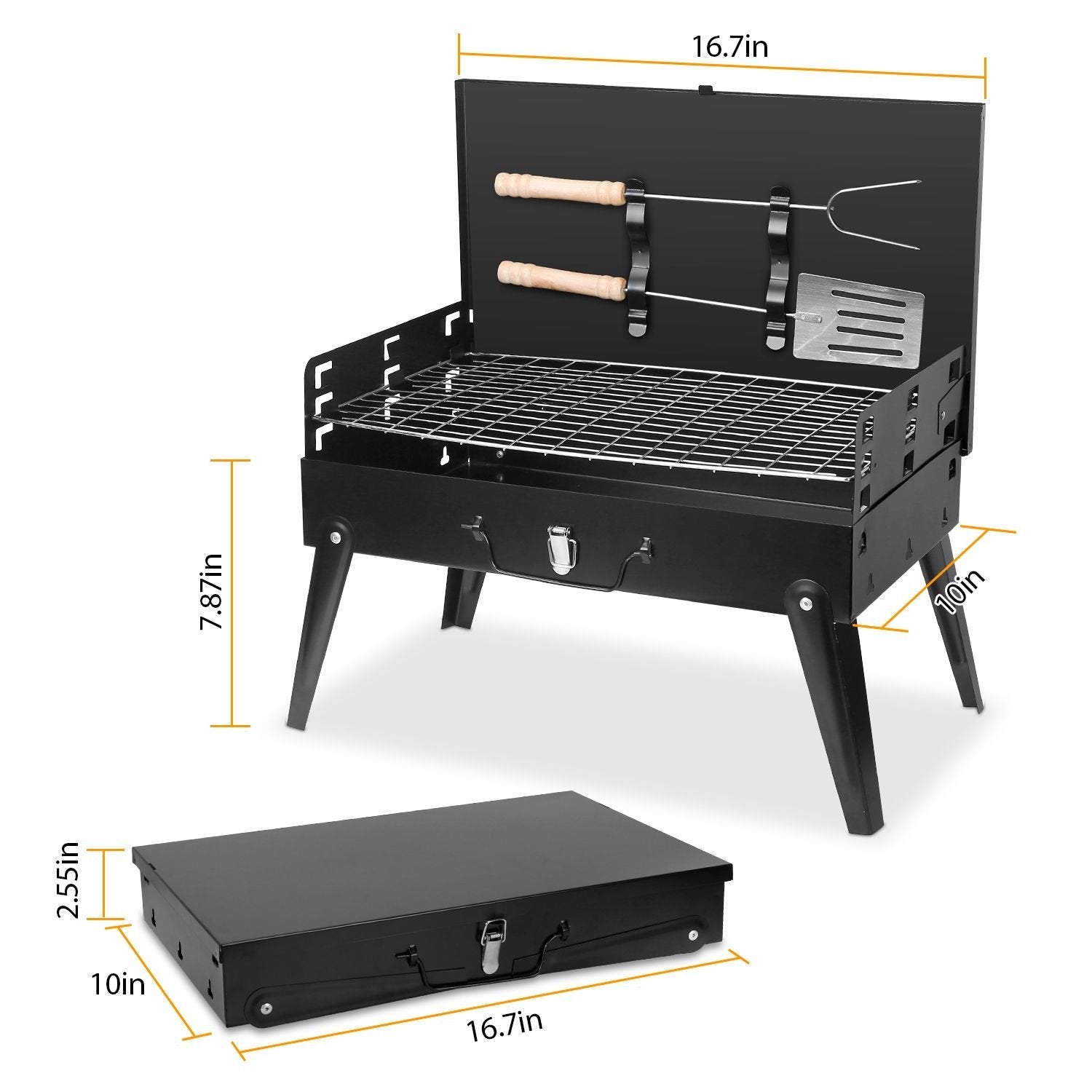 Portable Foldable Charcoal BBQ Grill – 16.7x10x17.7in, Outdoor Camping & Picnic