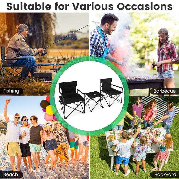 Outdoor Folding Camping Chair & Table Set with Carrying Bag