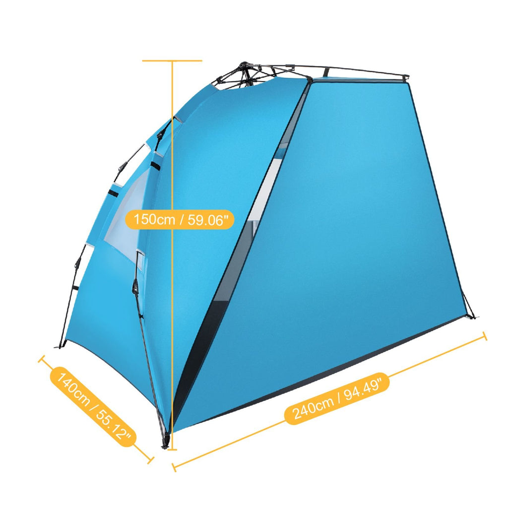 Quick-Open Blue Beach Tent – Fiberglass Pole & Oxford Cloth Free Ride Design