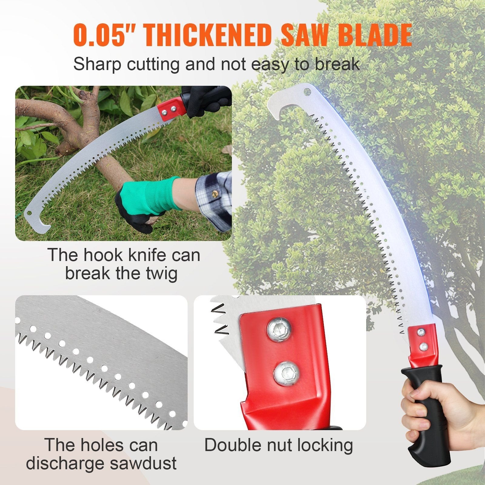 VEVOR Extendable Manual Pole Saw – 4.6-9.8 ft, Sharp Steel Blade, Lightweight Aluminum Handle for Branch & Shrub Pruning