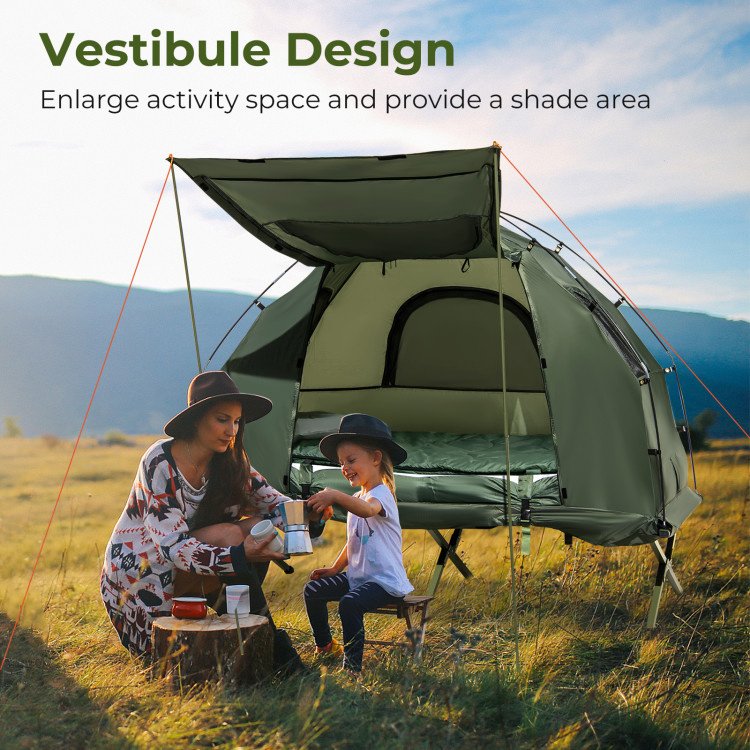 1-Person Folding Camping Tent with Sunshade & Air Mattress