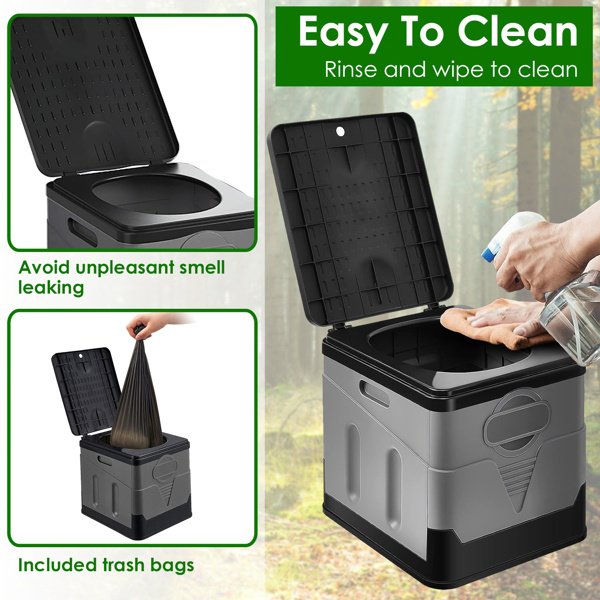 Portable Foldable Toilet with Lid & Carry Bag