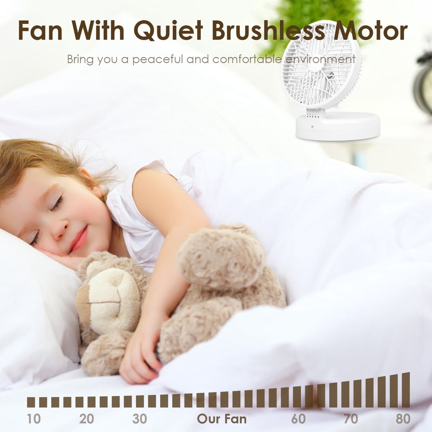 Quiet Foldable Table Fan – 90° Adjustable Tilt, 4-Speed USB Type-C Rechargeable Portable Fan with Wall Mount