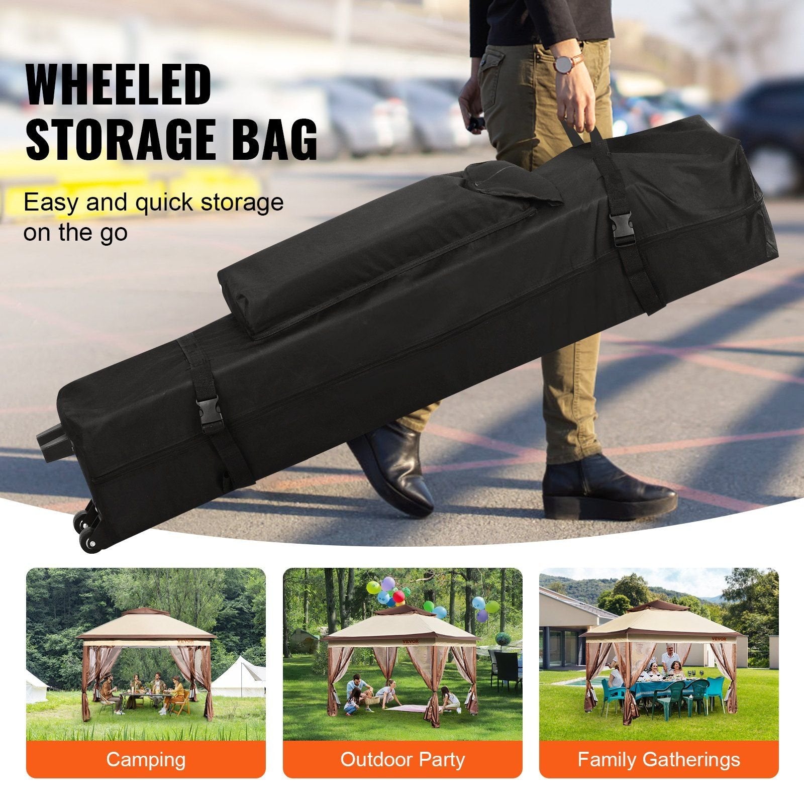 VEVOR 11x11ft Patio Gazebo – Pop-Up with Mosquito Net, Metal Frame & Waterproof Oxford Cloth