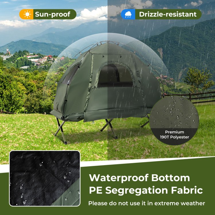 1-Person Folding Camping Tent with Sunshade & Air Mattress