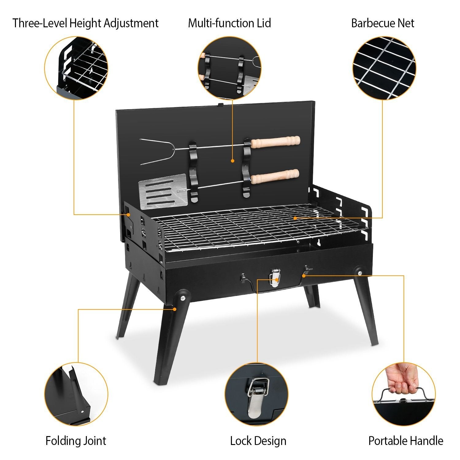 Portable Foldable Charcoal BBQ Grill – 16.7x10x17.7in, Outdoor Camping & Picnic