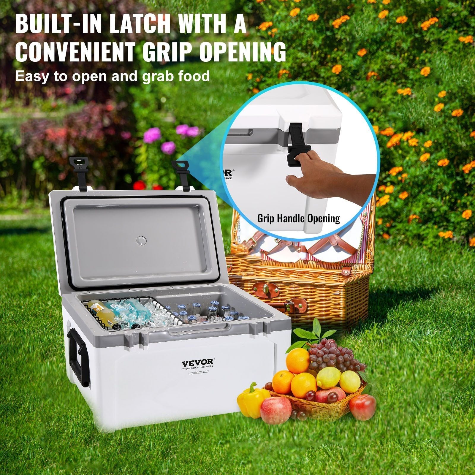 VEVOR 52qt Cooler – 50-Can Capacity, 6-Day Ice Retention