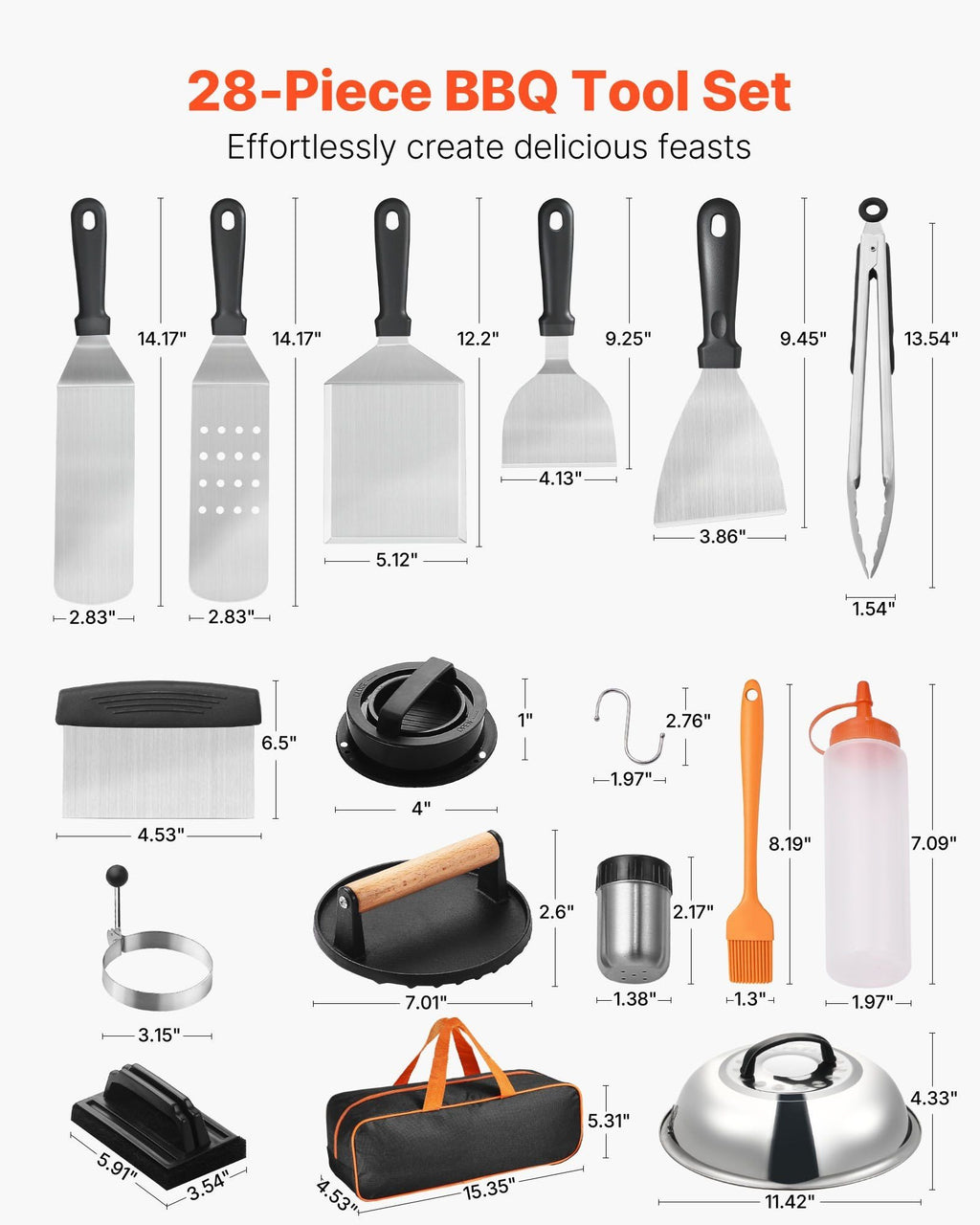 28-Piece Griddle Accessories Kit û Stainless Steel BBQ Tools