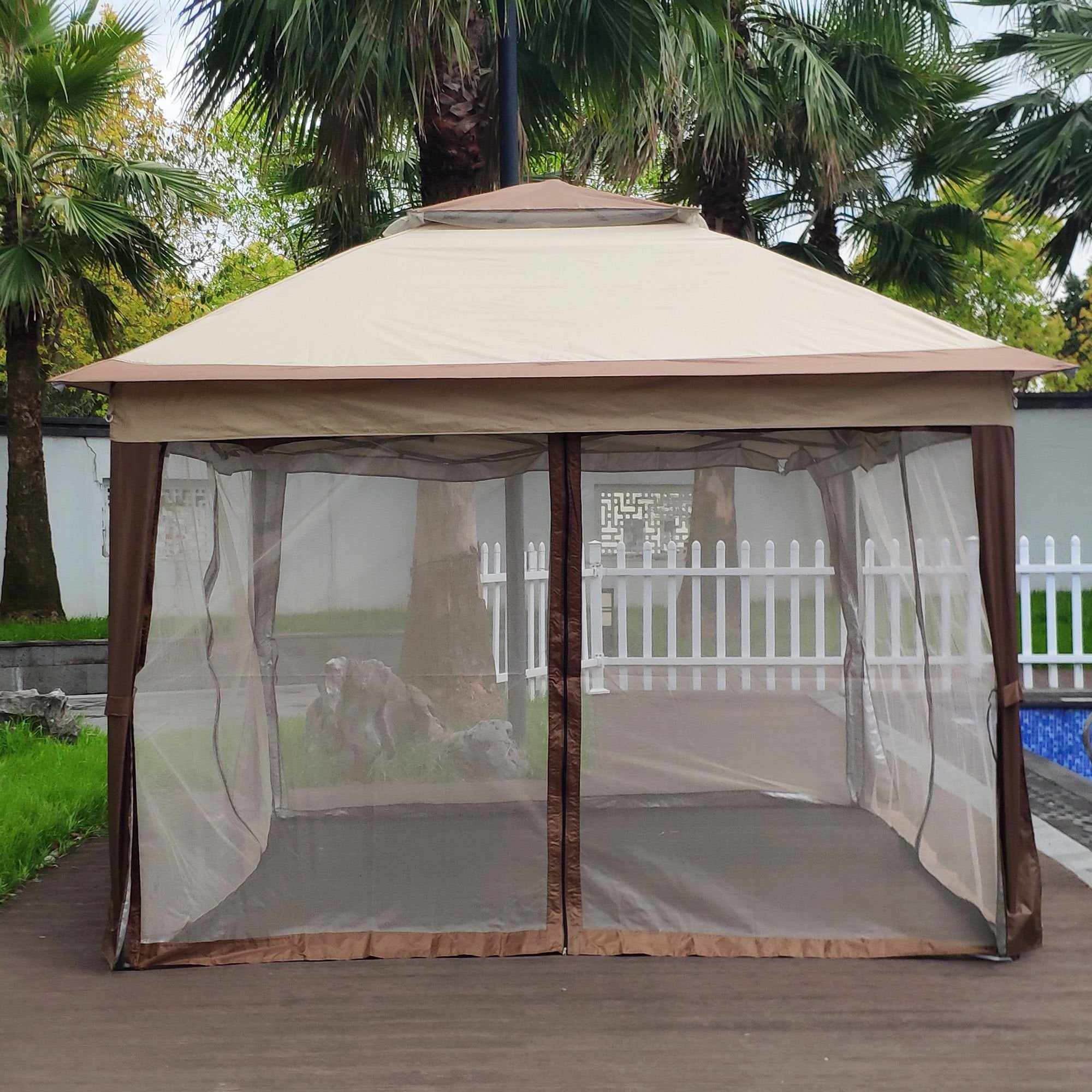 11' x 11' Pop-Up Gazebo Canopy û 2-Tier with Removable Netting (Coffee)