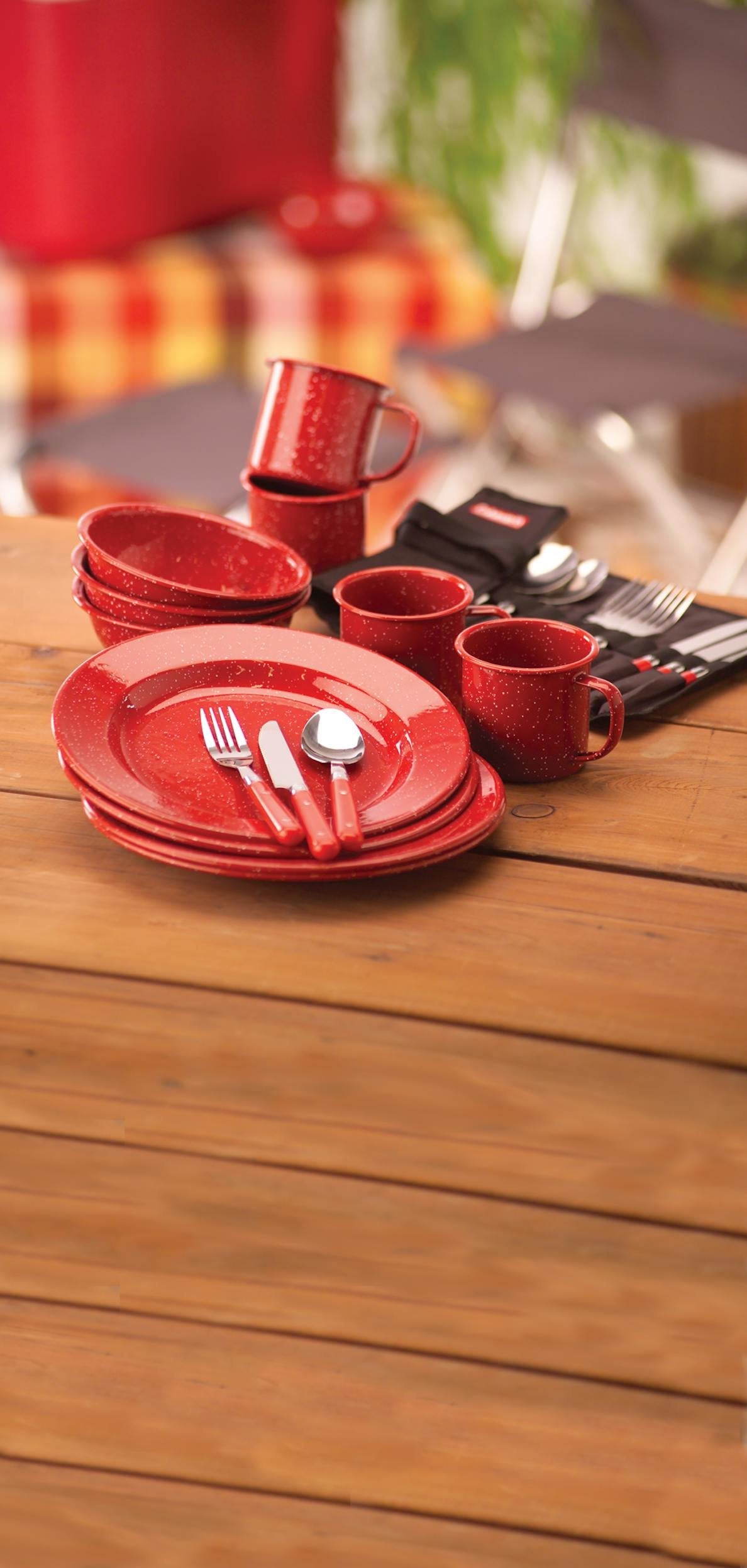 Coleman 24-Piece Speckled Enamelware Cook Set - Red