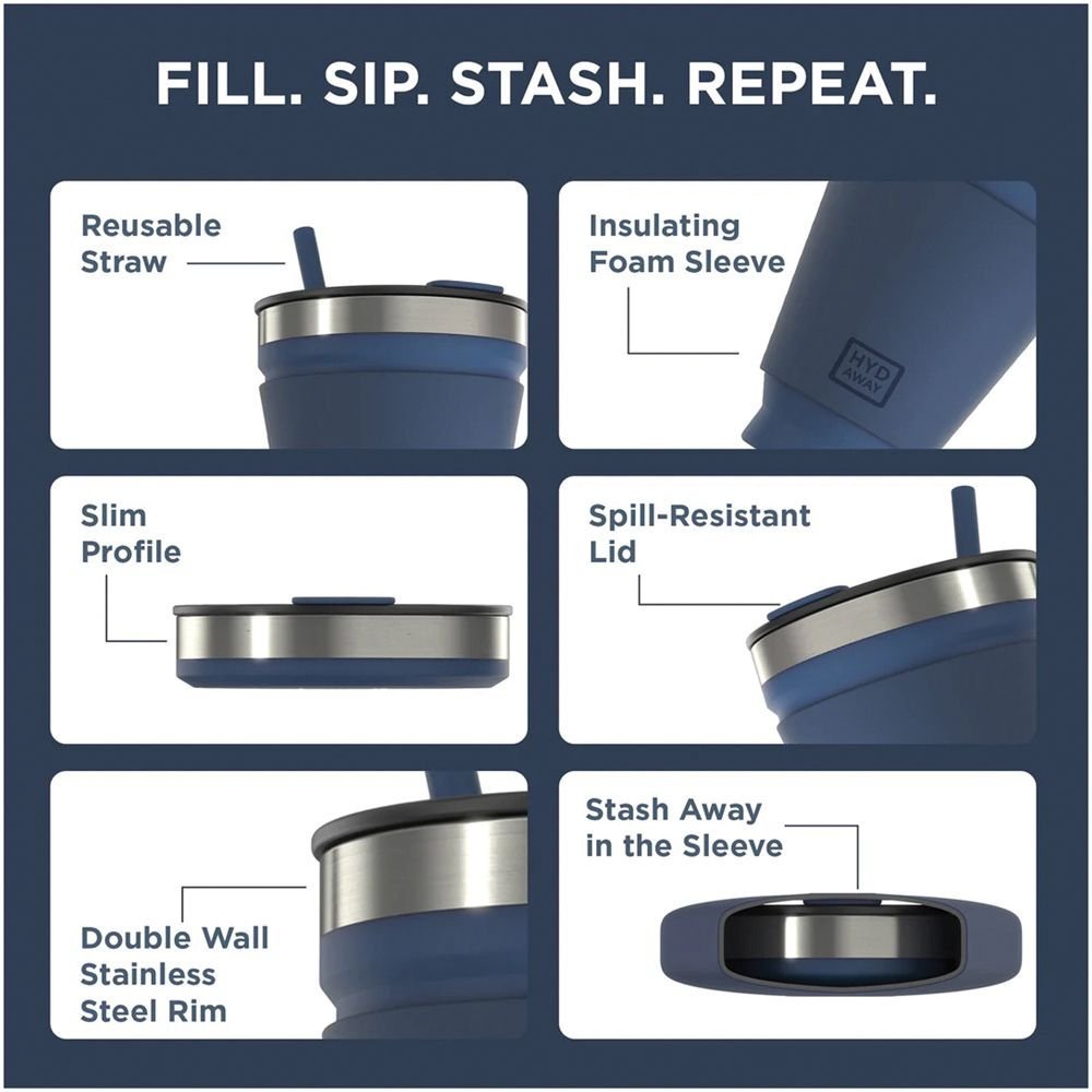 16 Oz Collapsible Tumbler with Lid & Straw