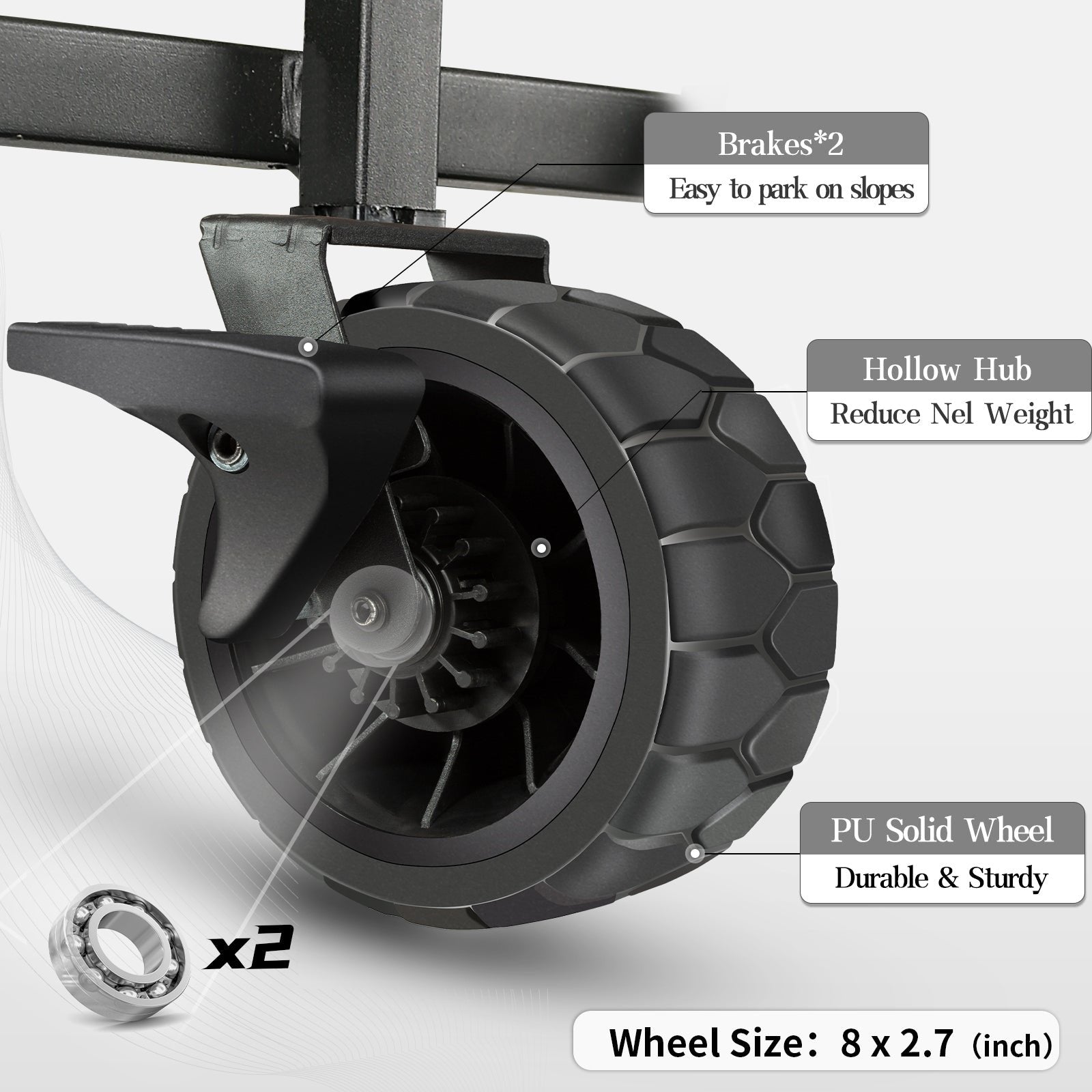 Whitsunday Folding Outdoor Wagon Cart – 8″ Fat Wheels with Brake & Tailgate