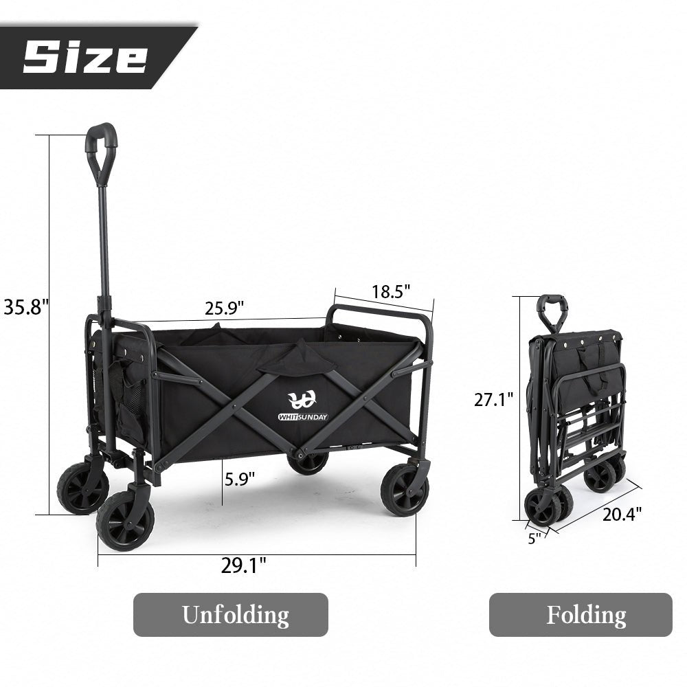 Whitsunday Collapsible Folding Garden Wagon – 5″ Solid Rubber Wheels