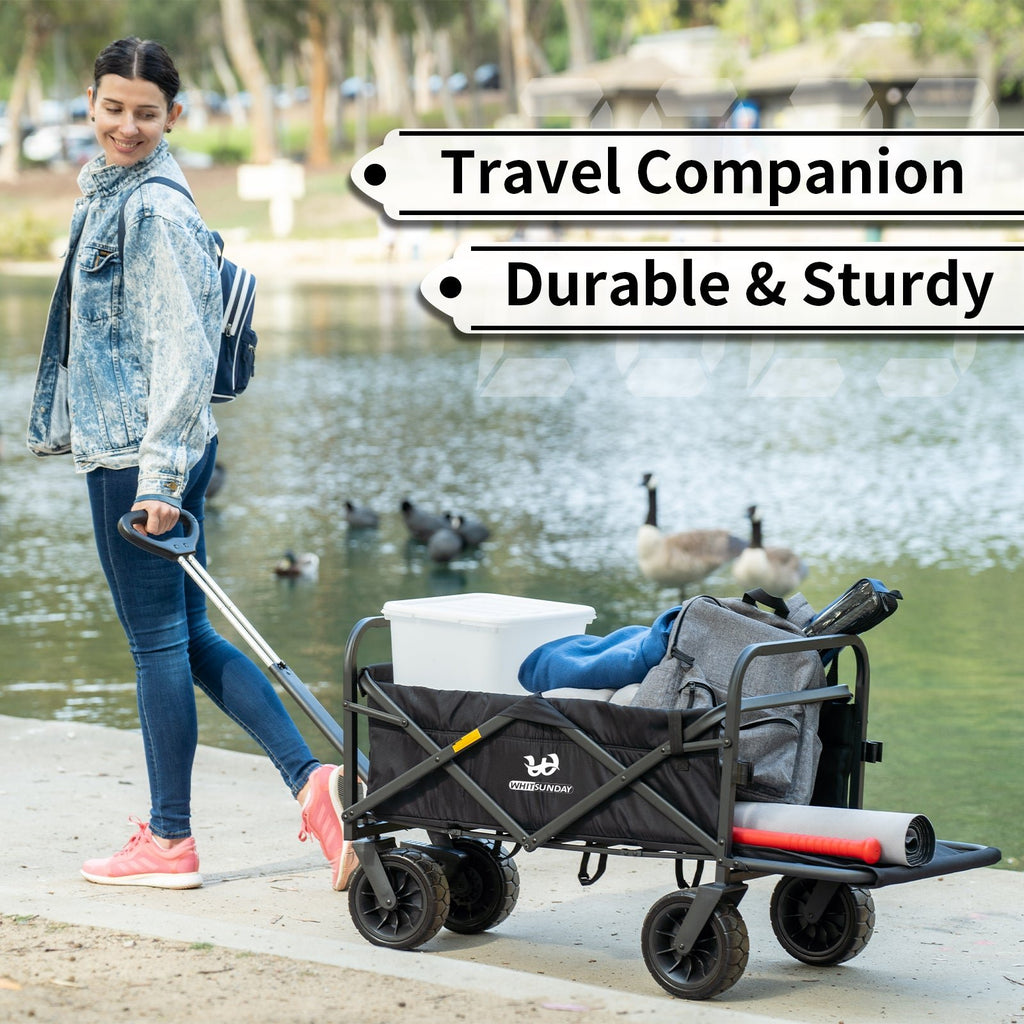 Whitsunday Folding Outdoor Wagon Cart – 8″ Fat Wheels with Brake & Tailgate