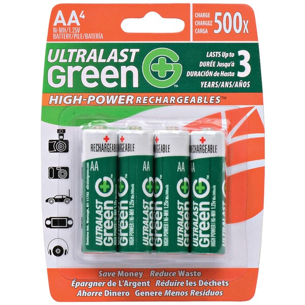 Ultralast ULGHP2AA Green High-Power Rechargeable AA NiMH Batteries – 1.2V 2,400mAh (Available in 2 Pack & 4 Pack)