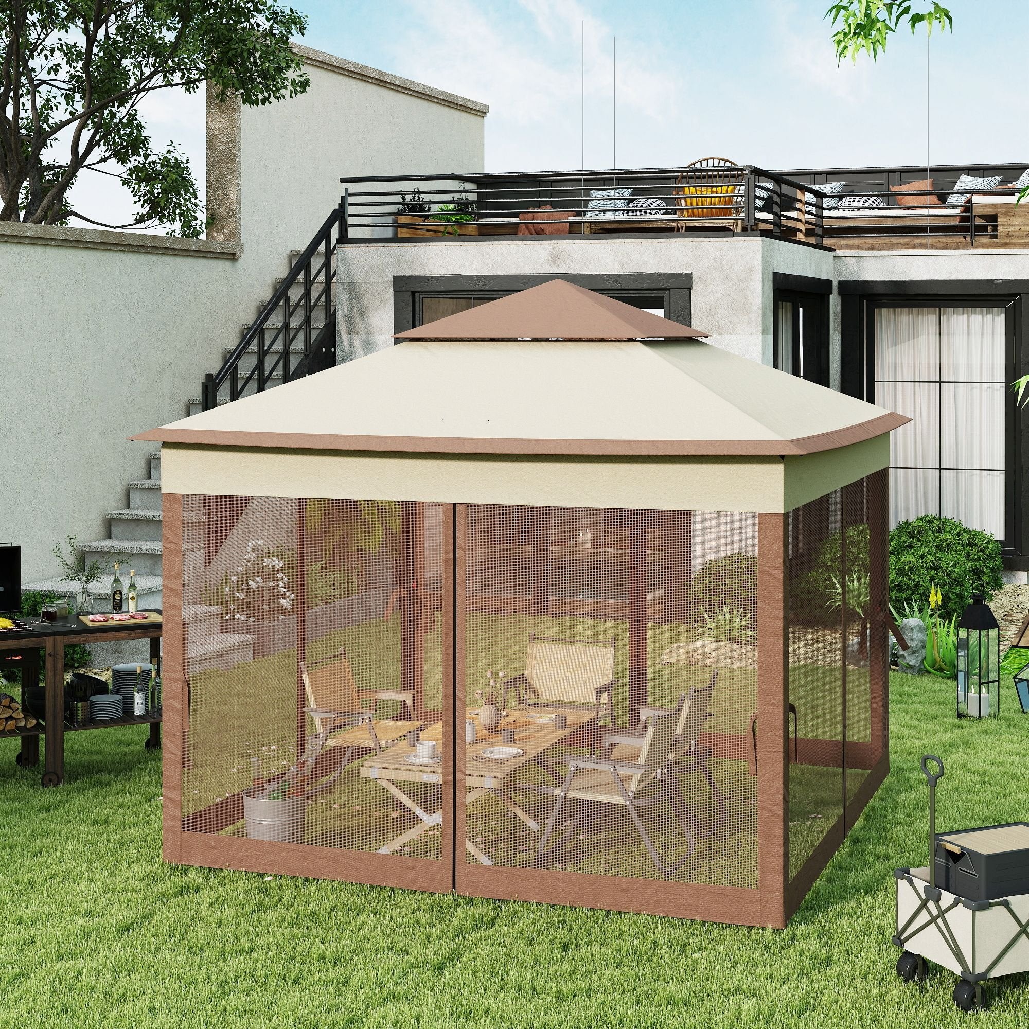 Outdoor Patio Pop Up Canopy Gazebo Shelter with Zipper Netting, Carry Bag