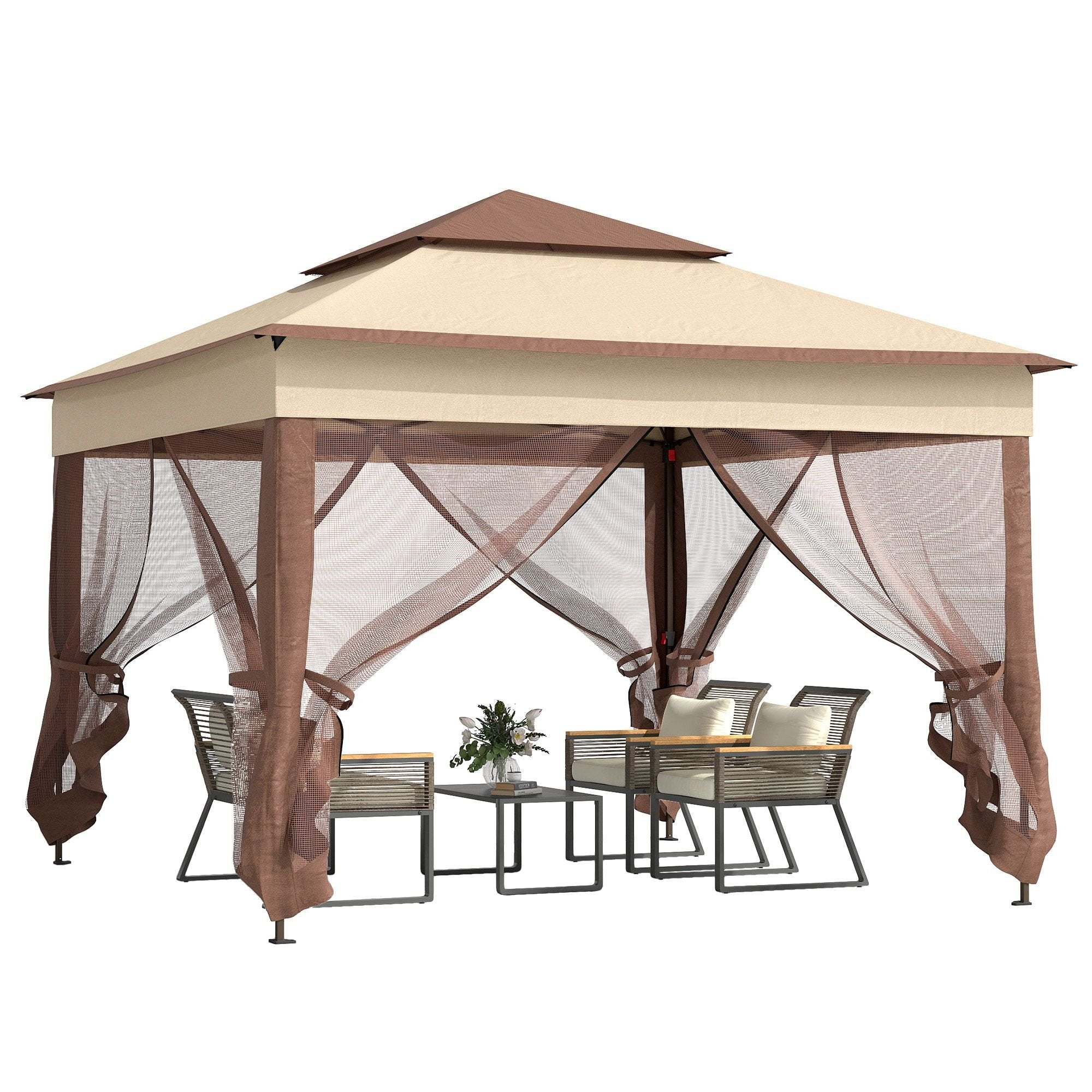 Outdoor Patio Pop Up Canopy Gazebo Shelter with Zipper Netting, Carry Bag