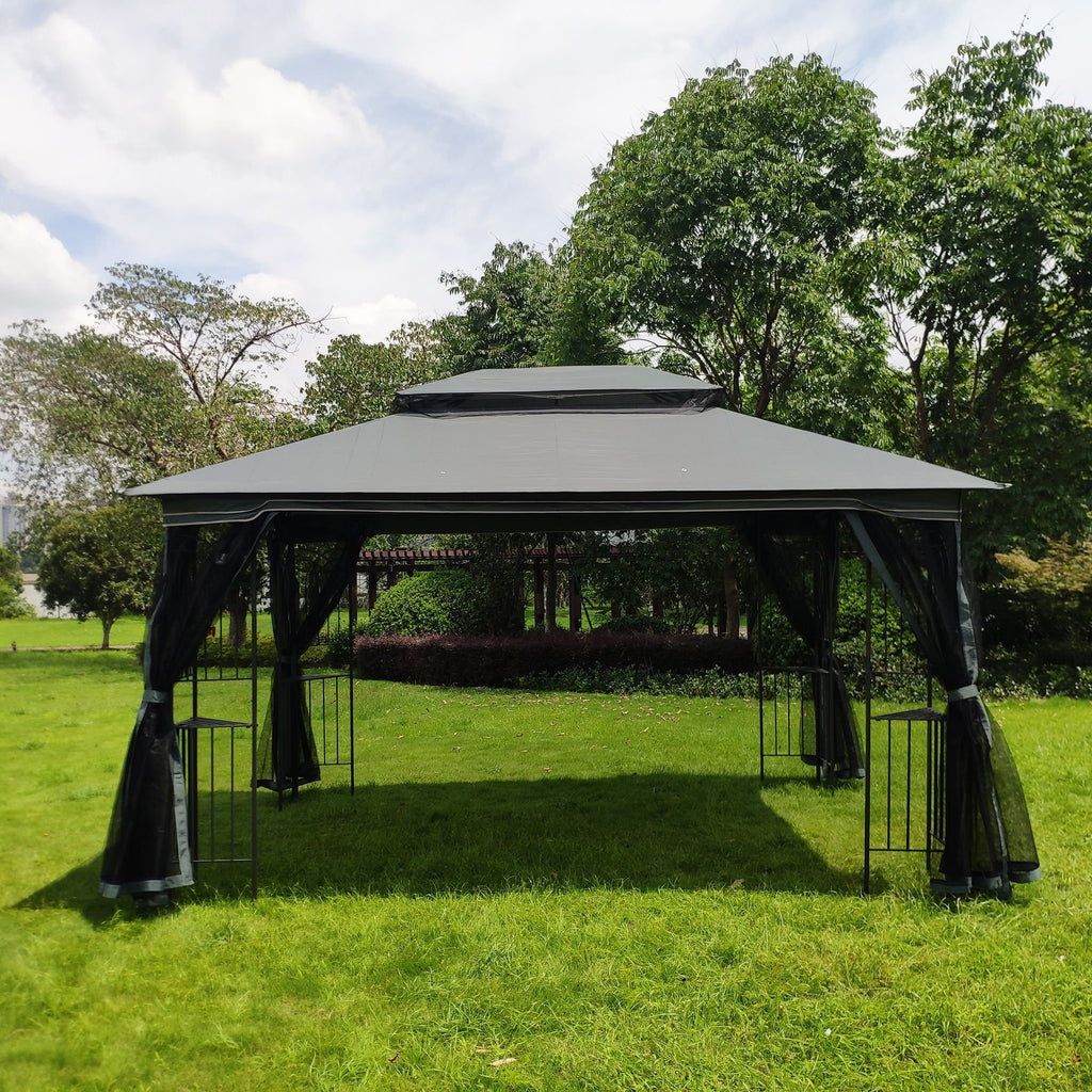 13' x 10' Patio Gazebo Canopy - Double Roof with Mosquito Netting