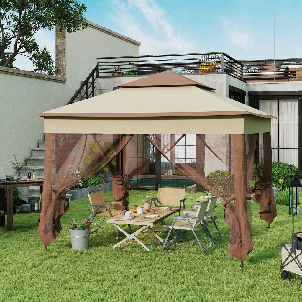 Outdoor Patio Pop Up Canopy Gazebo Shelter with Zipper Netting, Carry Bag