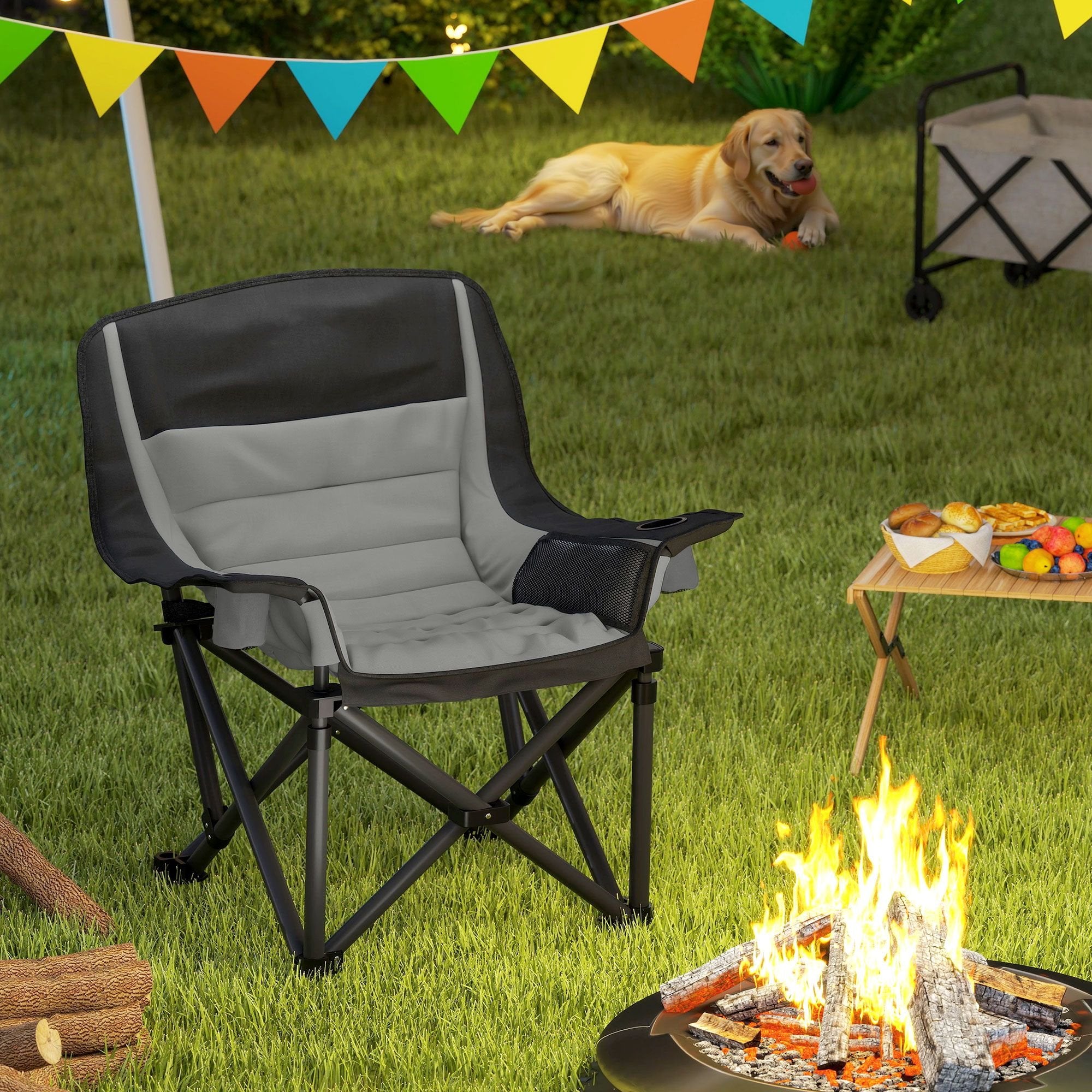 Padded Folding Camping Chair - Portable with Cup Holder & Side Pockets