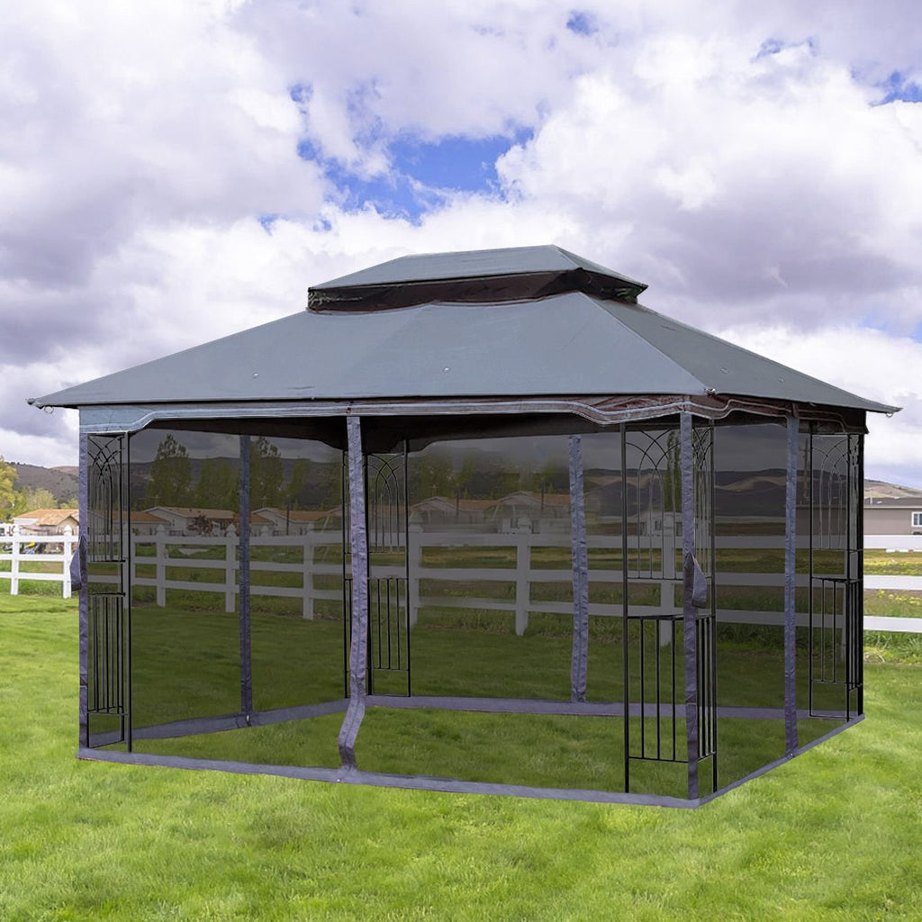 13' x 10' Patio Gazebo Canopy - Double Roof with Mosquito Netting