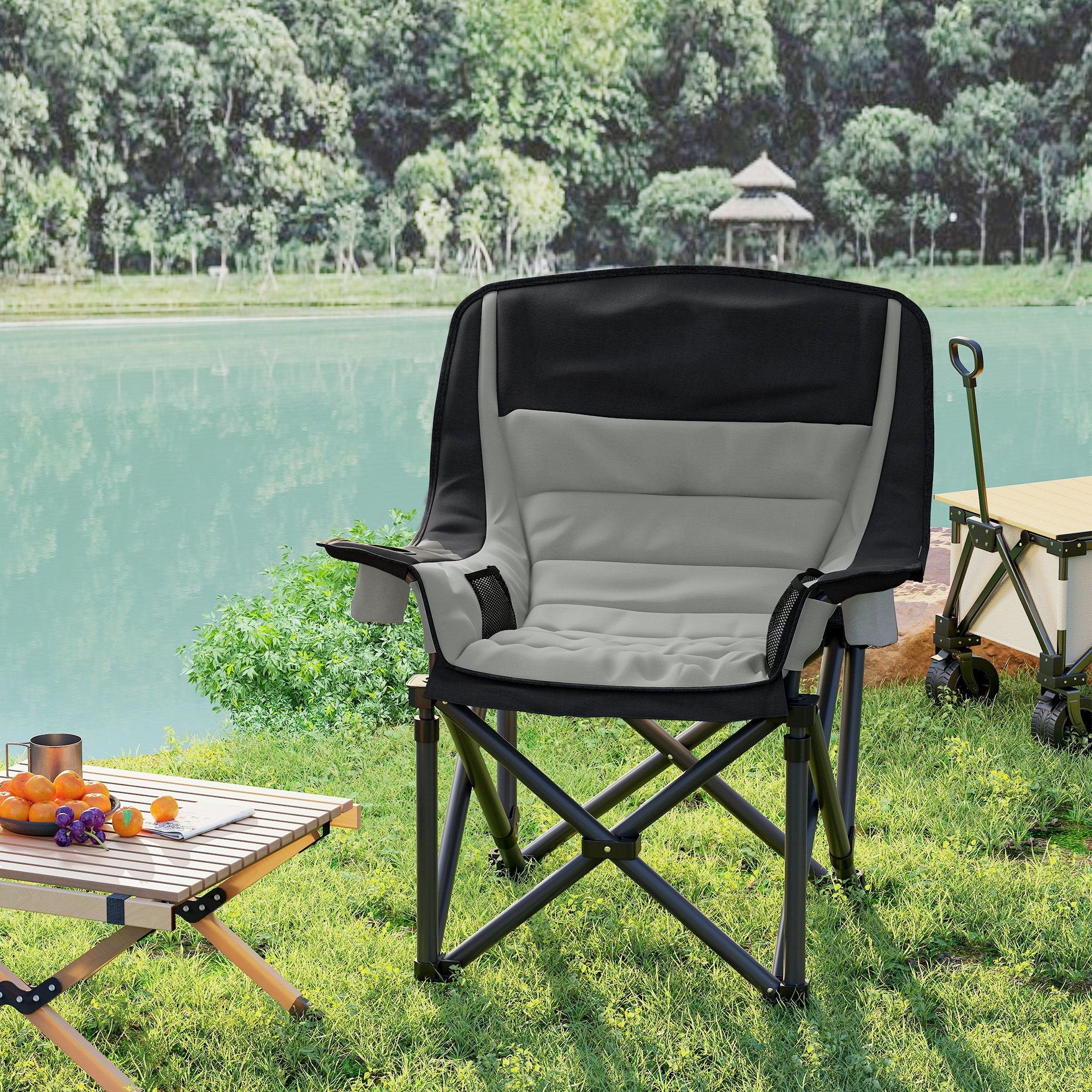 Padded Folding Camping Chair - Portable with Cup Holder & Side Pockets