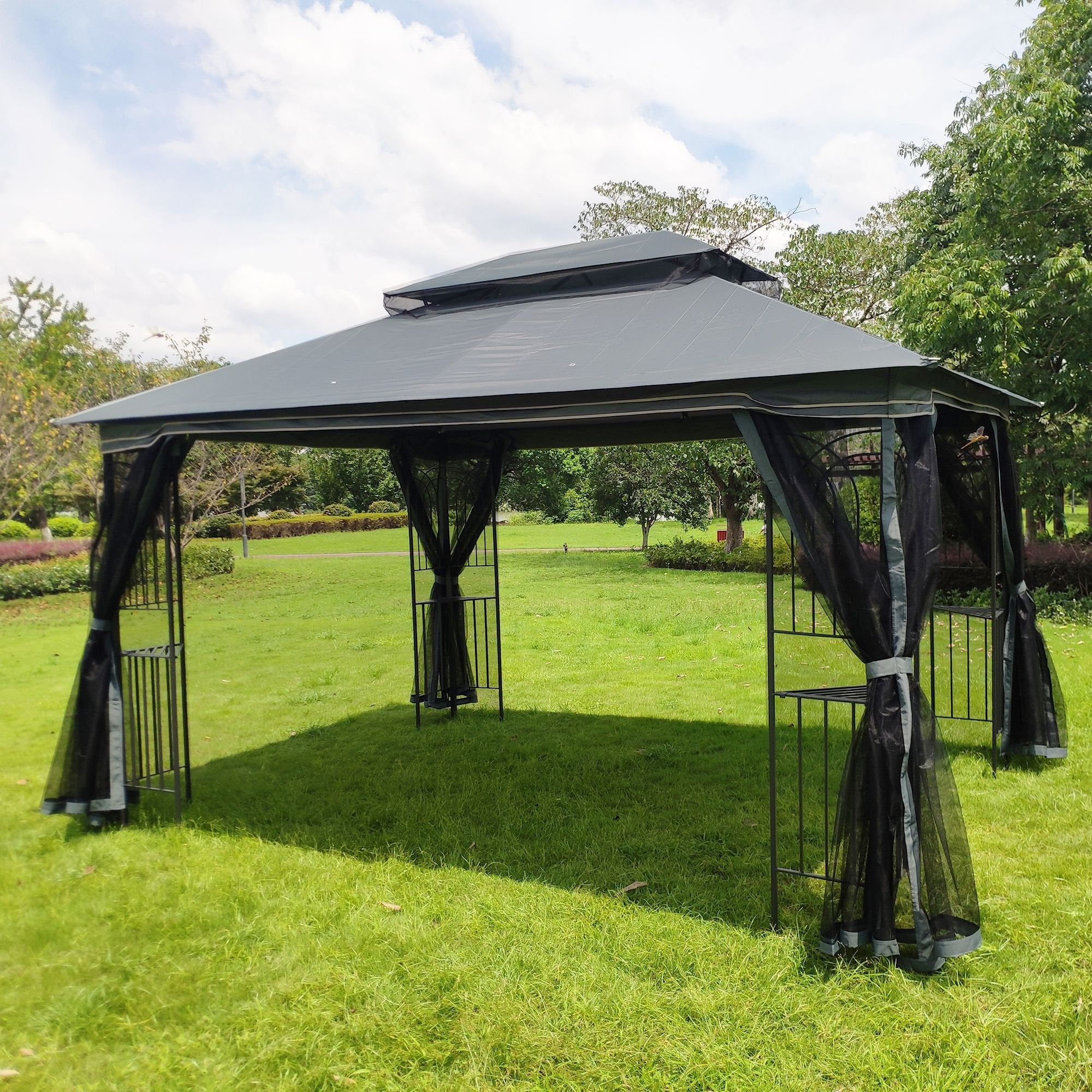 13' x 10' Patio Gazebo Canopy - Double Roof with Mosquito Netting