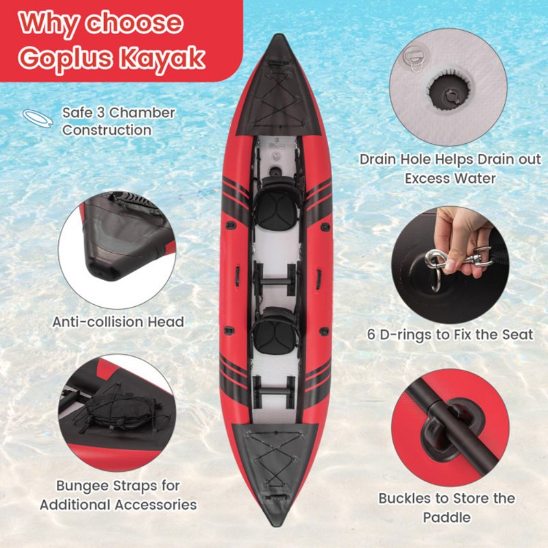 Inflatable 2-Person Kayak Set – Heavy-Duty PVC Kayak with Aluminum Oars, Adjustable Seats & Repair Kit