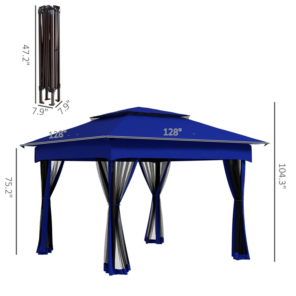 Outdoor Patio Pop Up Canopy Gazebo Shelter with Zipper Netting, Carry Bag