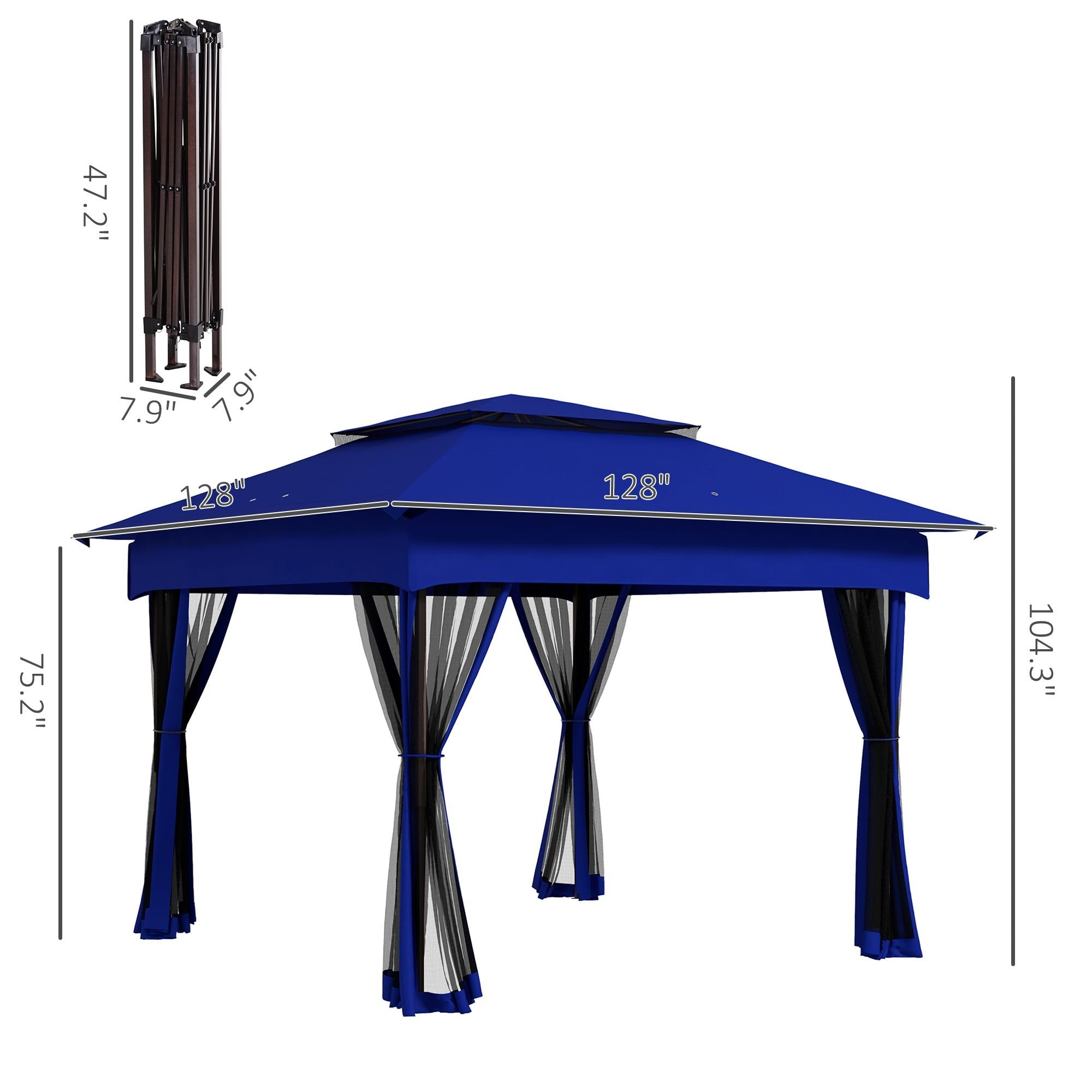 Outdoor Patio Pop Up Canopy Gazebo Shelter with Zipper Netting, Carry Bag